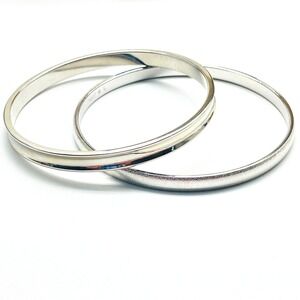 Monet Silver Tone Bangle Bracelets Lot of 2 Thin Stackable Signed Vintage